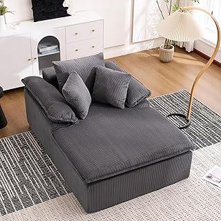 DRIXNO Sofa mit Schlaffunktion, Chaiselongue Relaxliege, Cord-Schlafsofa Cloud Couch mit Kissen, Bequemes Einzelsitz-Bodensofa, Schlafsessel für Wohnzimmer, Schlafzimmer, 177x122x92 cm, Grau