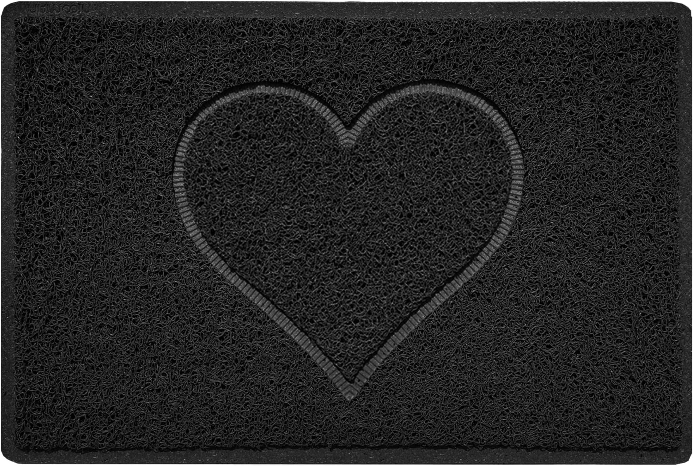 Nicoman Heart Shape Embossed Entrance Door Mat Non Slip Dirt Trapper PVC Spaghetti Mat with Rubber Base, Jet Washable Quick Drying Doormat Indoor or Outdoor - (Small, Black, 60 x 40cm)