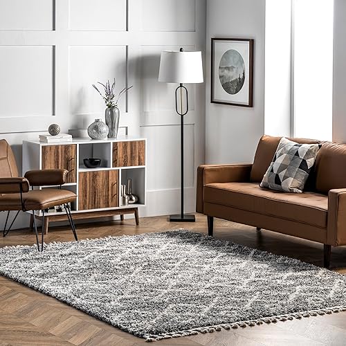 Miniatura 1 de nuLOOM Transitional Kristi Shag - Alfombra ovalada, 6 pies 7 pulgadas x 9 pies, color gris