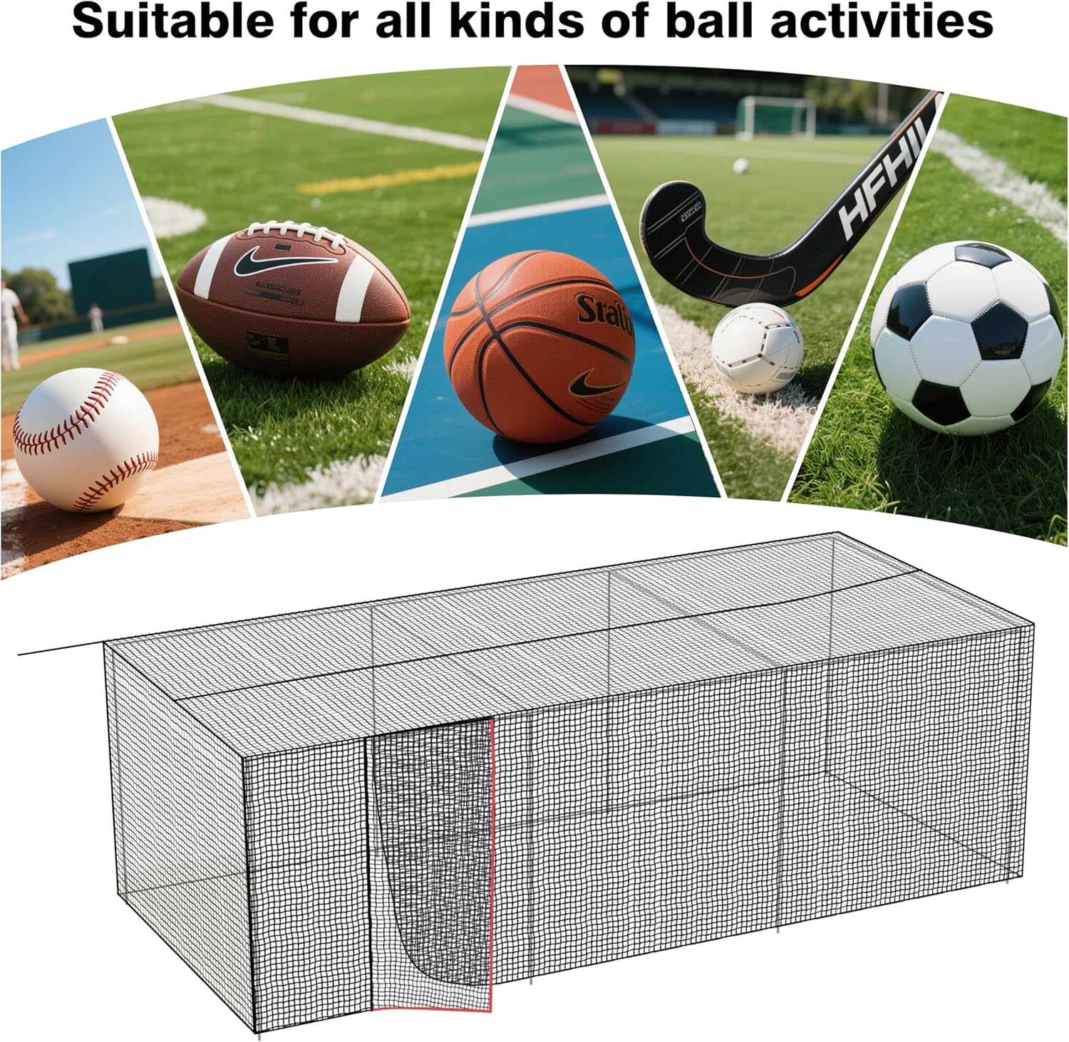 35FT Baseball Batting Cage Kit with Net – Complete Batting Cage Netting & Steel Cable Suspension System for Backyard Baseball & Softball Training, Durable DIY Batting Practice Cage