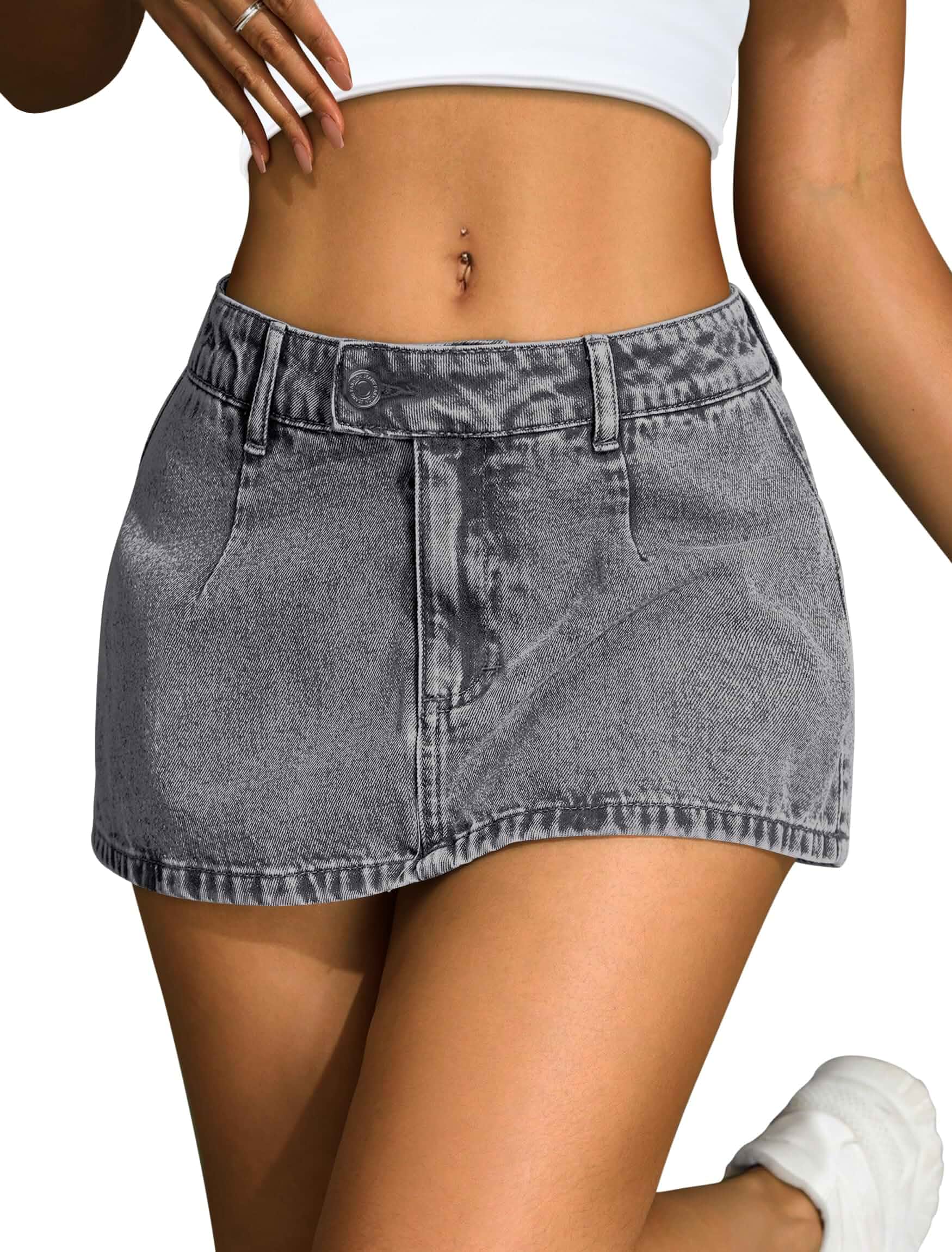 IWD Women's Denim Mini Skirt Stretch Low Waisted Jean Micro Skort Trendy Y2k Summer Jean Skirt with Shorts Underneath Country Concert Outfits for Women