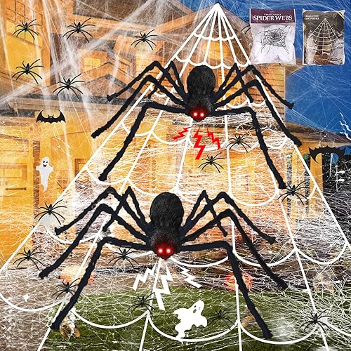 Swagon Decoración de Halloween 7 en 1 2023 de 17 x 16 pies, tela de araña triangular + araña gigante de 60 pulgadas, araña gigante de 30 pulgadas,