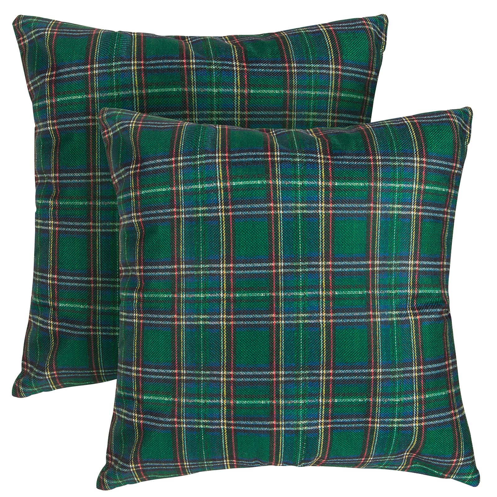 Ouddy Mode 2 Pack Christmas Pillow Covers 18x18, Green Plaid Pillow Covers Farmhouse Outdoor Christmas Pillows Cases Christmas Decorations for Home Sofa Couch Car Decor