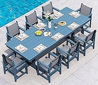 Vista 42 de SERWALL Juego de comedor al aire libre de 9 piezas, mesa y sillas de polietileno de alta densidad de 84 pulgadas para 8, juego de muebles de patio