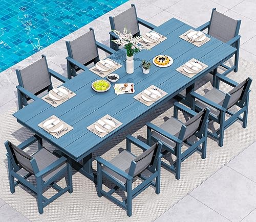 Vista 42 de SERWALL Juego de comedor al aire libre de 11 piezas, mesa y sillas de polietileno de alta densidad de 84 pulgadas para 10, juego de muebles de patio