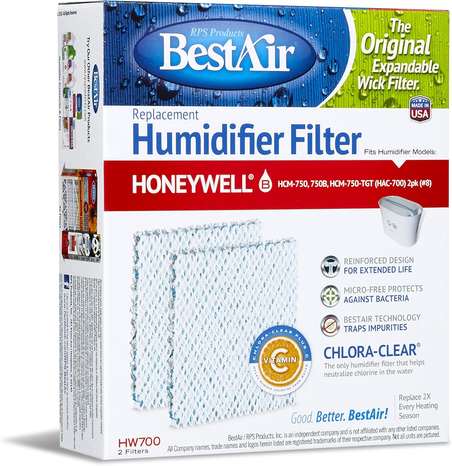 BestAir HW700, Honeywell Replacement, Paper Wick Humidifier Filter, 5.9" x 1.8" x 6.8"