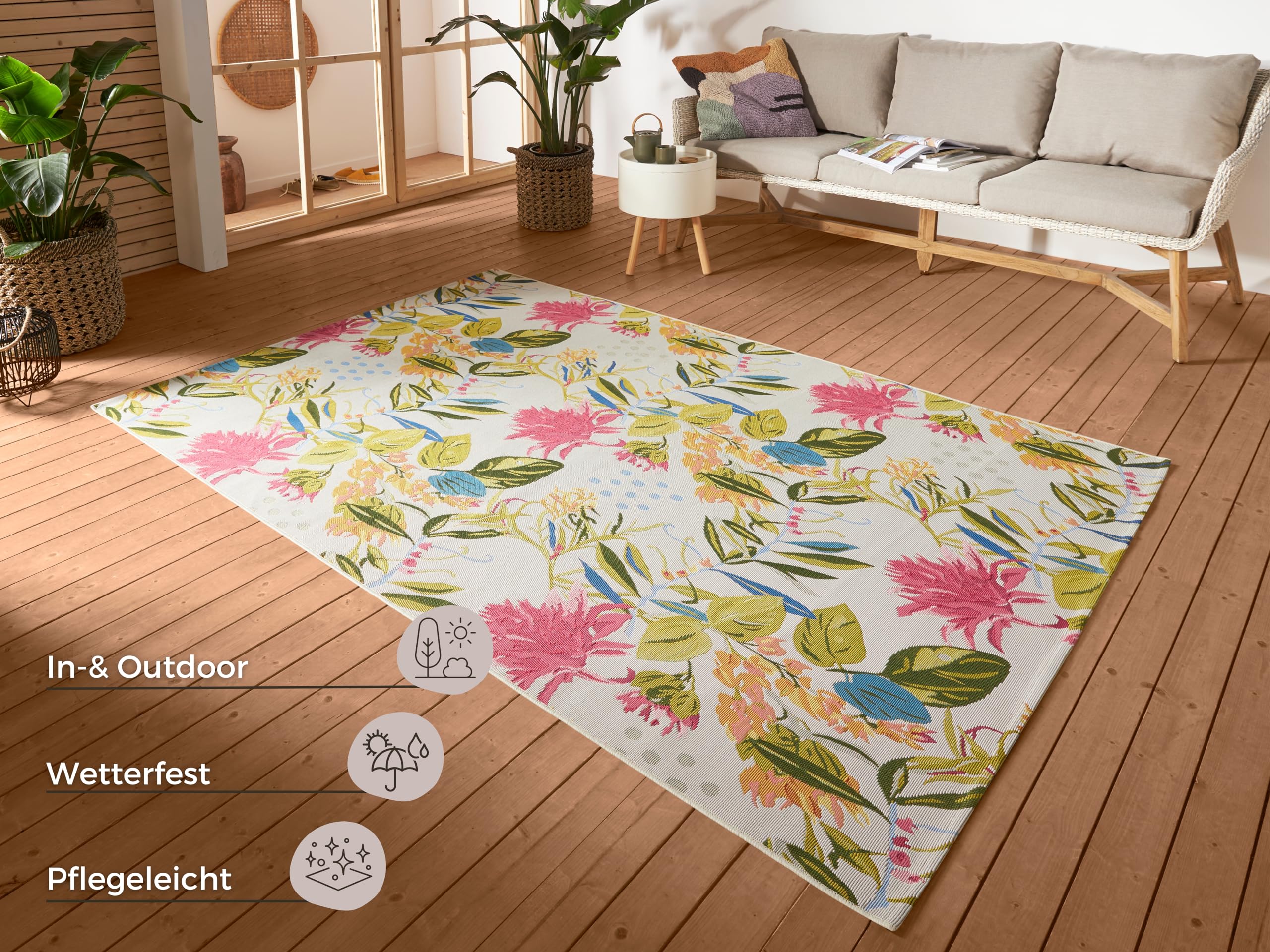 HANSE Home Flowers and Leaves Indoor & Outdoor Rug, Flat Woven, Tropical Jungel Floral Design - Image 2