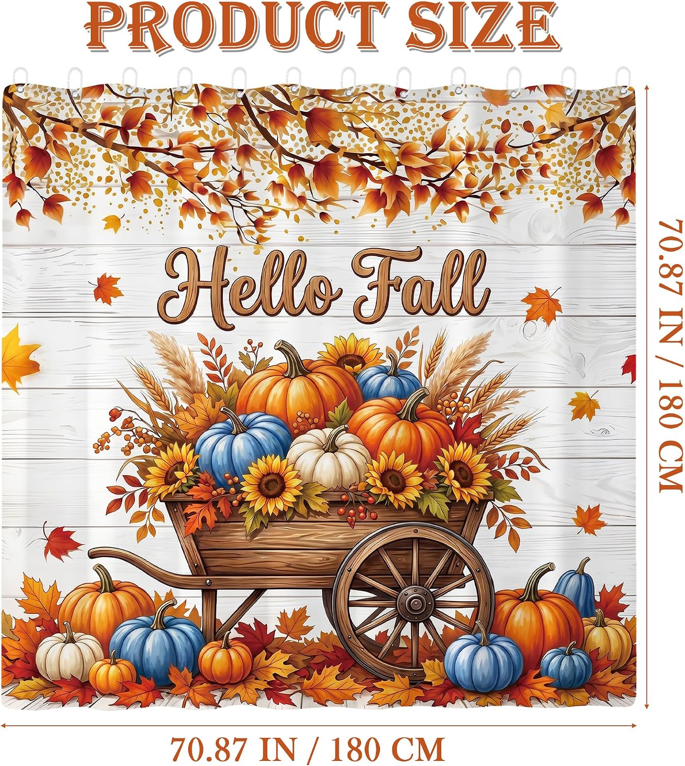Romart Fall Shower Curtain Pumpkin Wagon 71 x 71 Inch