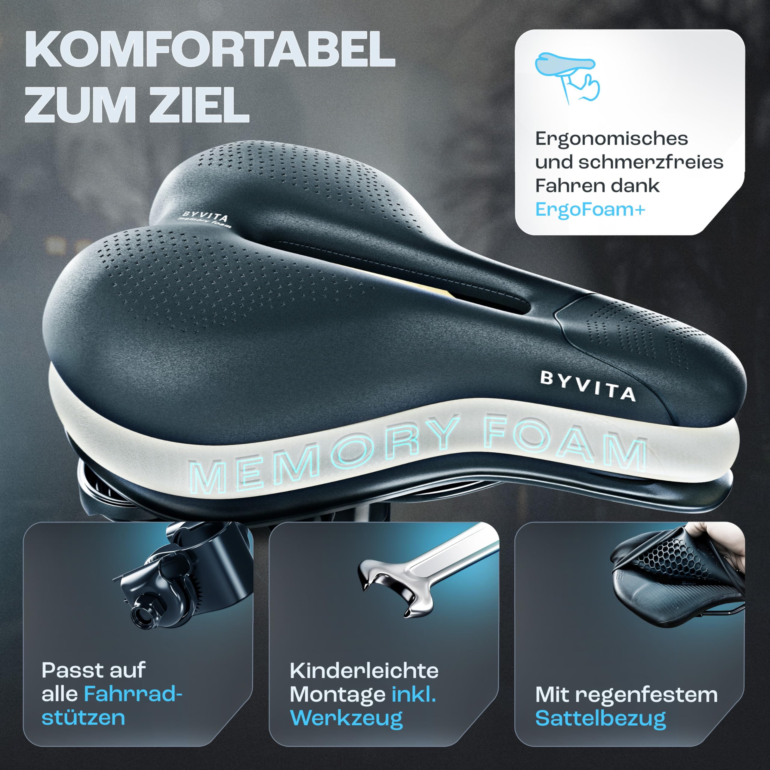 Fahrradsattel - mit ErgoFoam+ I maximaler Fahrkomfort I ergonomischer Fahrrad Sattel für Damen & Herren I Fahrradsattel Herren bequem, Sattel Damen bequem weich
