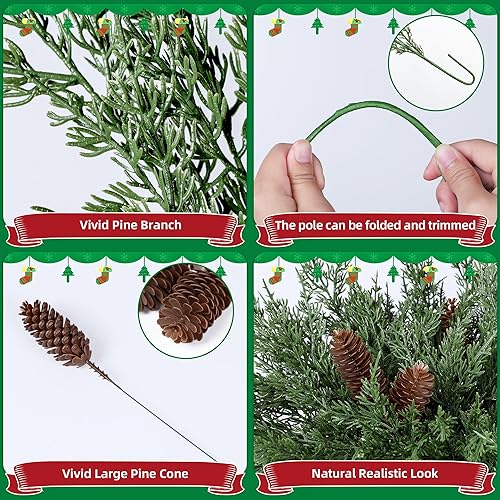 Miniatura 6 de Tallos de cedro artificiales de pino Norfolk para decoración de Navidad, 12 tallos de pino falso con 5 ramas de conos de pino grandes, plantas