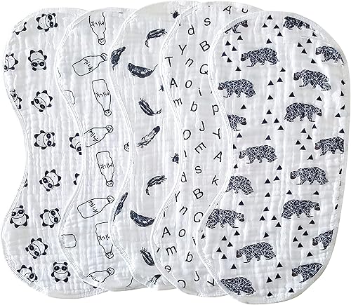 ShoppeWatch Paños de muselina para eructos para bebé, 100% algodón natural, paquete de 5 unidades, grandes, 6 capas gruesas, suaves y absorbentes,