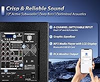 Vista 3 de PRORECK Club 3000 juego de sistema de altavoces PA de DJ de 12 pulgadas con 4000w, con Bluetooth, función de lectura de unidad USB, control remoto