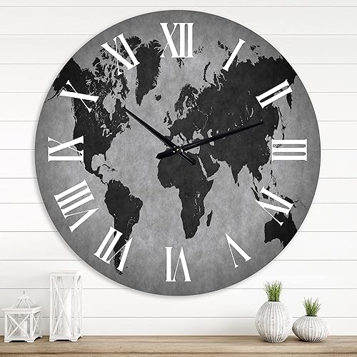 DesignQ Reloj de pared vintage Mapa antiguo del mundo IX, reloj de pared grande para decoración del hogar