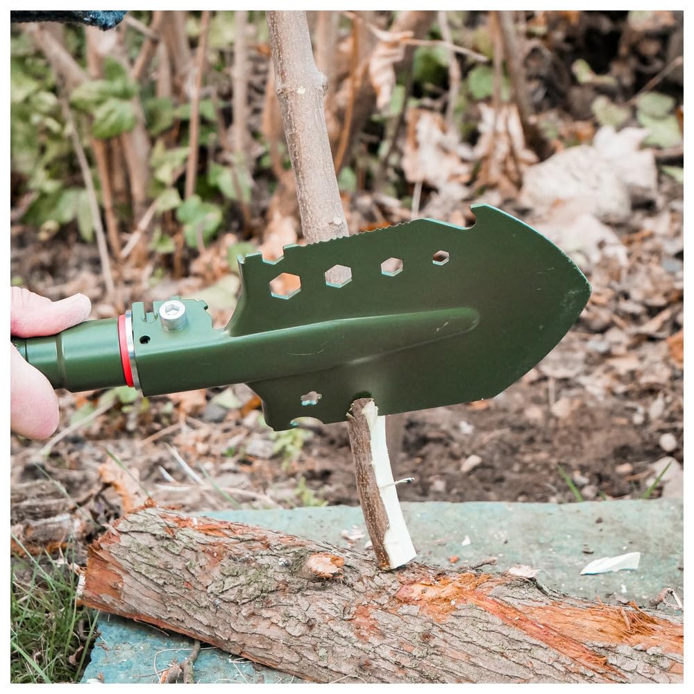 Dönges Multifunktionaler Klappspaten inkl. 3 Längen | Kombi Schaufel aus rostfreien Edelstahl | olivgrüne Klappschaufel für Survival, Wandern, Camping | Survival Ausrüstung mit camouflage Tragetasche