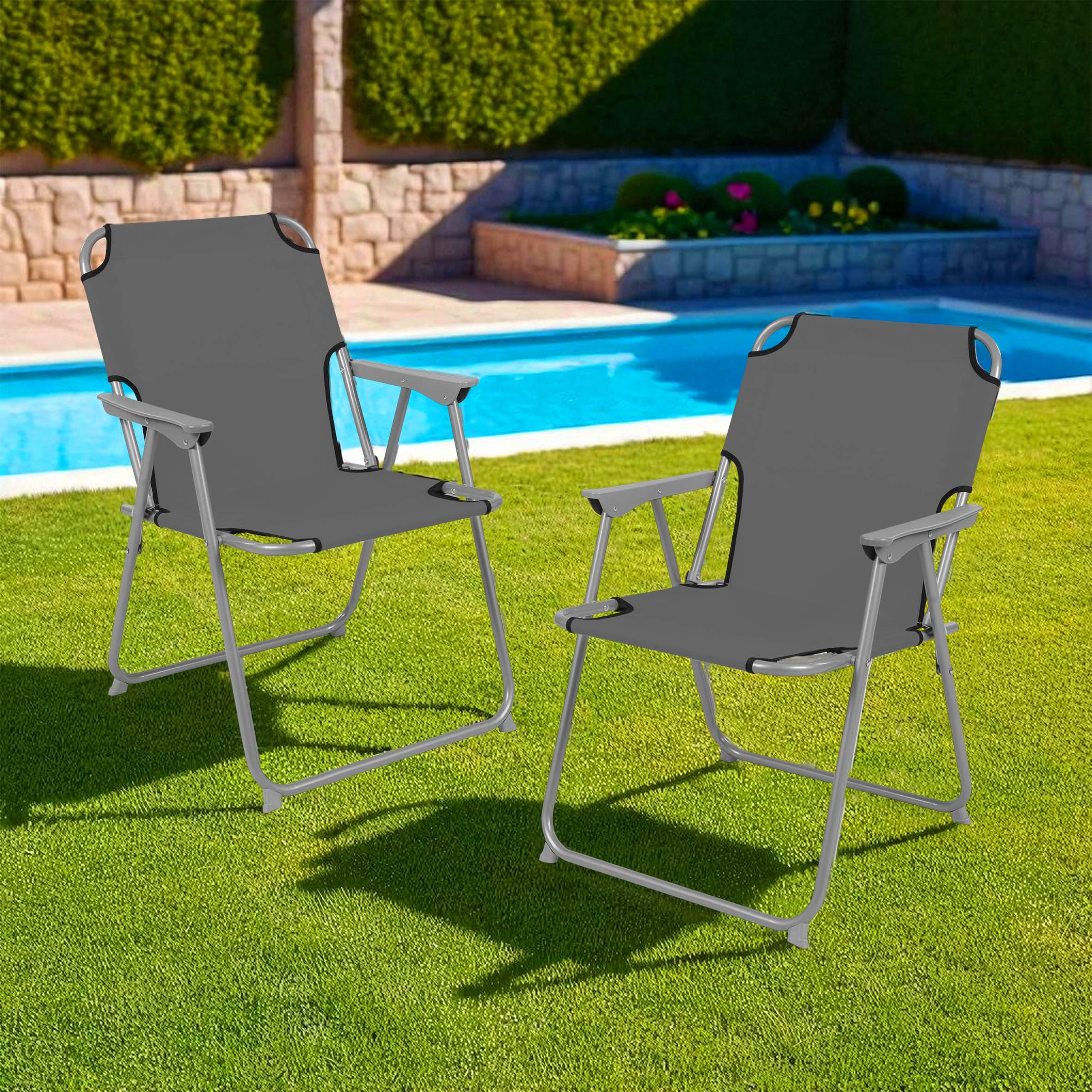 Spetebo Camping Klappstuhl grau belastbar bis 120 kg - 2er Set - Klassischer Campingstuhl klappbar - Gartenstuhl Angelstuhl Faltstuhl Campingsessel klassisch für Garten Reise Festival