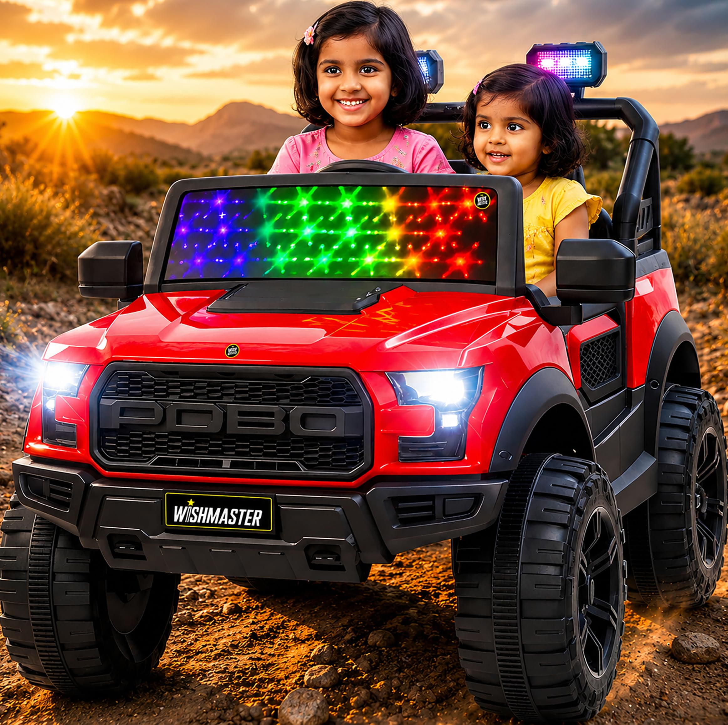 Wish Master 4x4 Off-Road Electric Ride-On Jeep for Kids | 12V Battery, Remote & Manual Drive | Big Size Jeep with Music, Lights & Safety Belt