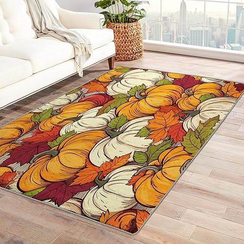 Miniatura 10 de Alfombra de Acción de Gracias de 2 x 3 pies, alfombra de área de calabaza, alfombras de hojas de otoño para entrada, sala de estar, dormitorio,