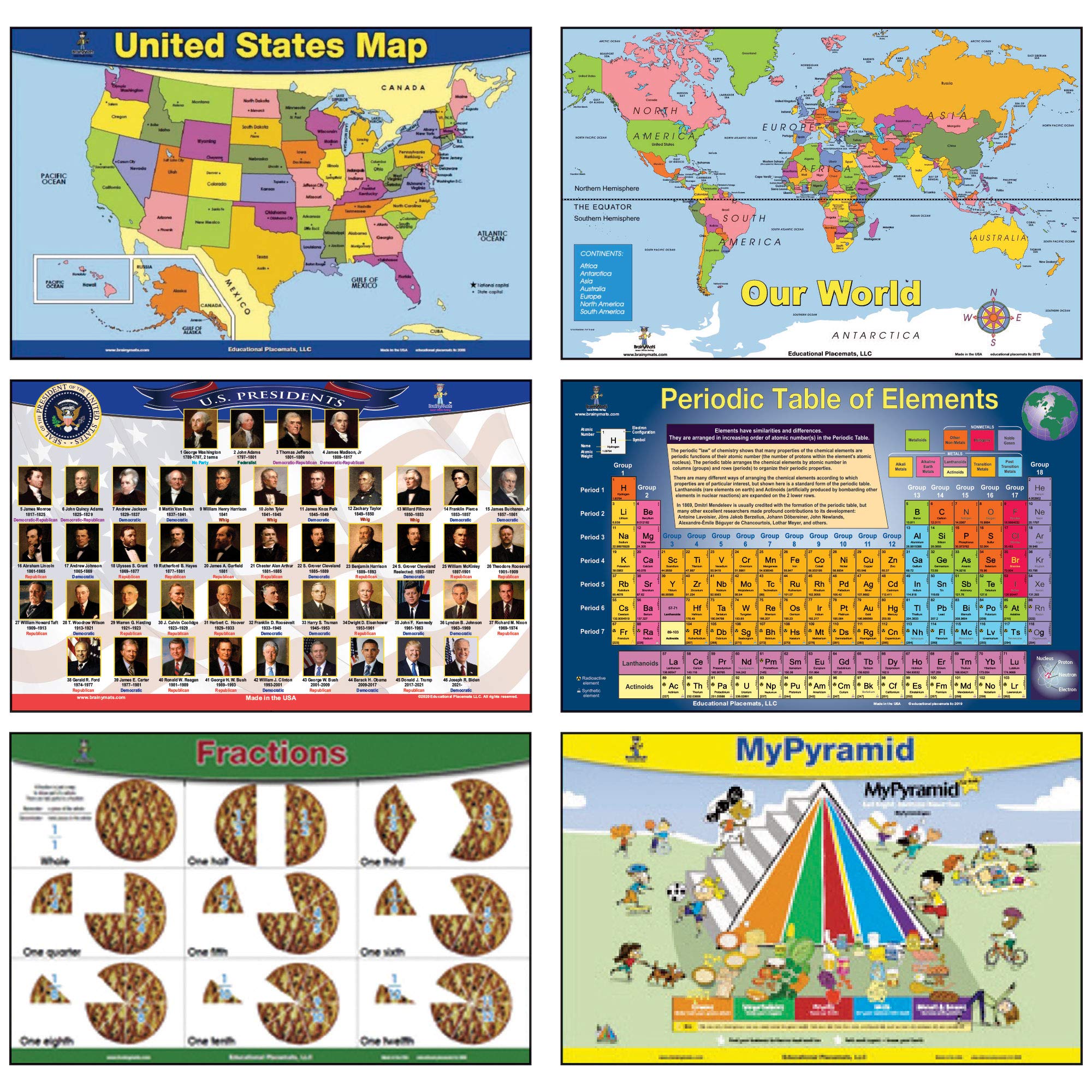 Buy Brainy Mats Educational Kids Placemats (Explorer) Set Includes 4