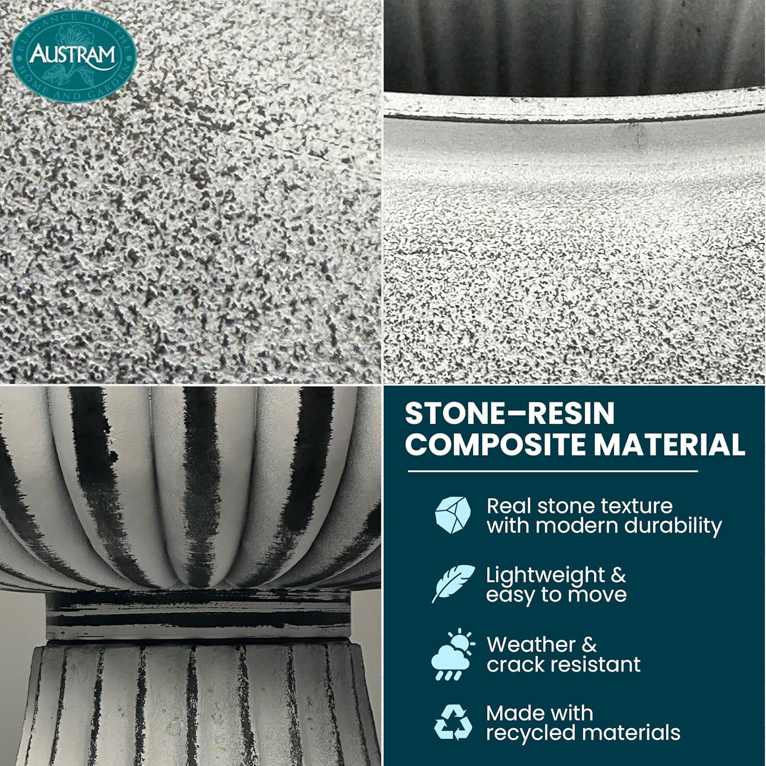 Urn Planters 22", Set of 2, Tall Stone-Resin Pedestal Planters for Outdoor Plants, Large Front Porch Decor, Patio Garden Pots, Outdoor Urns for Entryway, Porch & Deck, White Plant Pot Weathered White