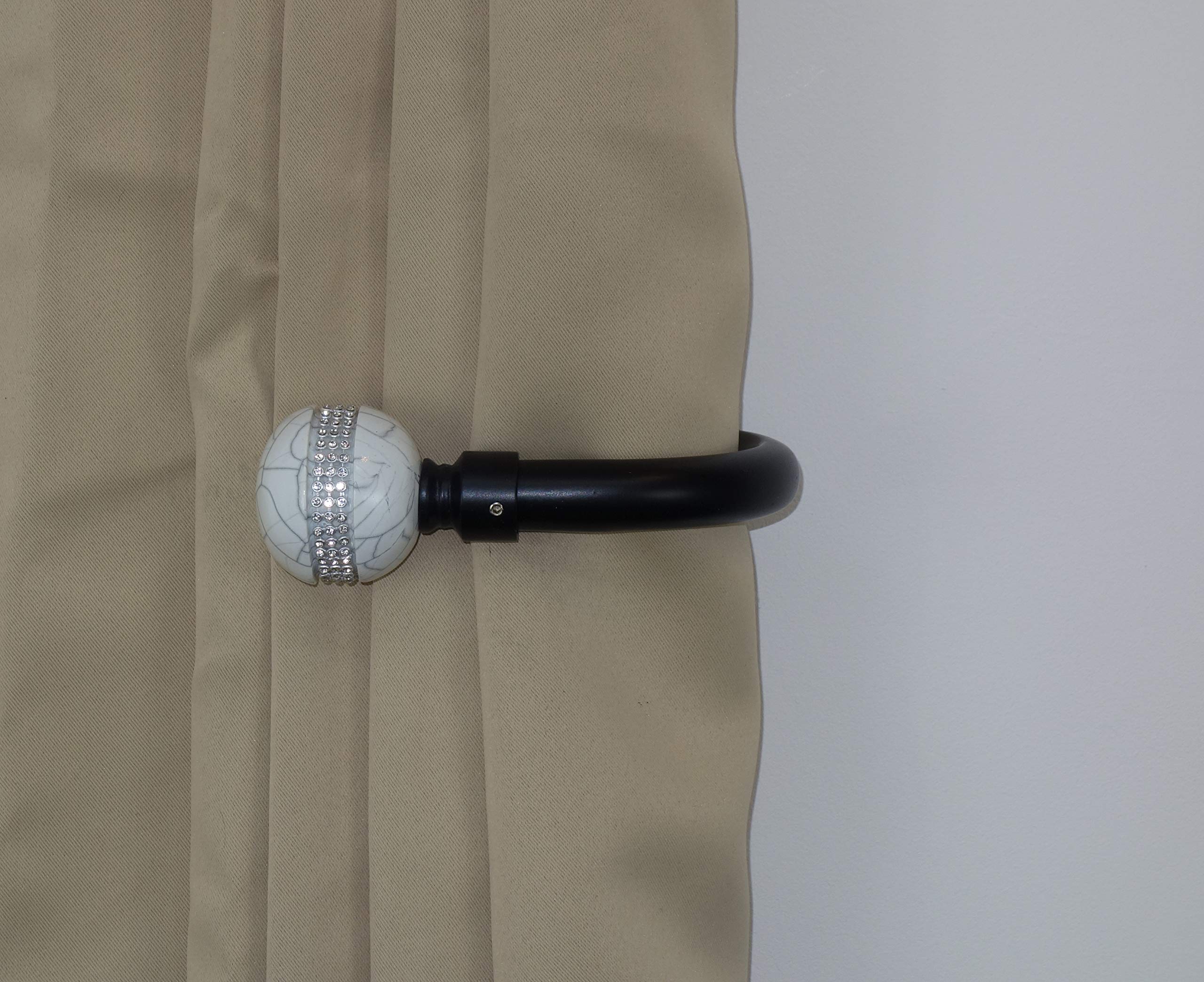 Home Harmony Black Home Harmony® Marble Diamante Finial Telescopic Extendable Curtain Pole Set In Or Silver And Matching Holdbacks Available (, Holdback Pair)
