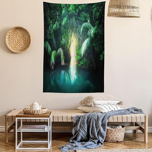 Miniatura 156 de Ambesonne Tapiz gótico, patio con hiedra encantada en la puerta antigua al bosque, colgante de pared ancho para dormitorio, sala de estar, 2-Verde