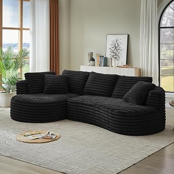 Modern Curved L-Shape Sectional Sofa, No Assembly Required, Oversized Sleeper Couch with Corduroy Fabric for Living Room, Apartment & Reception Spaces