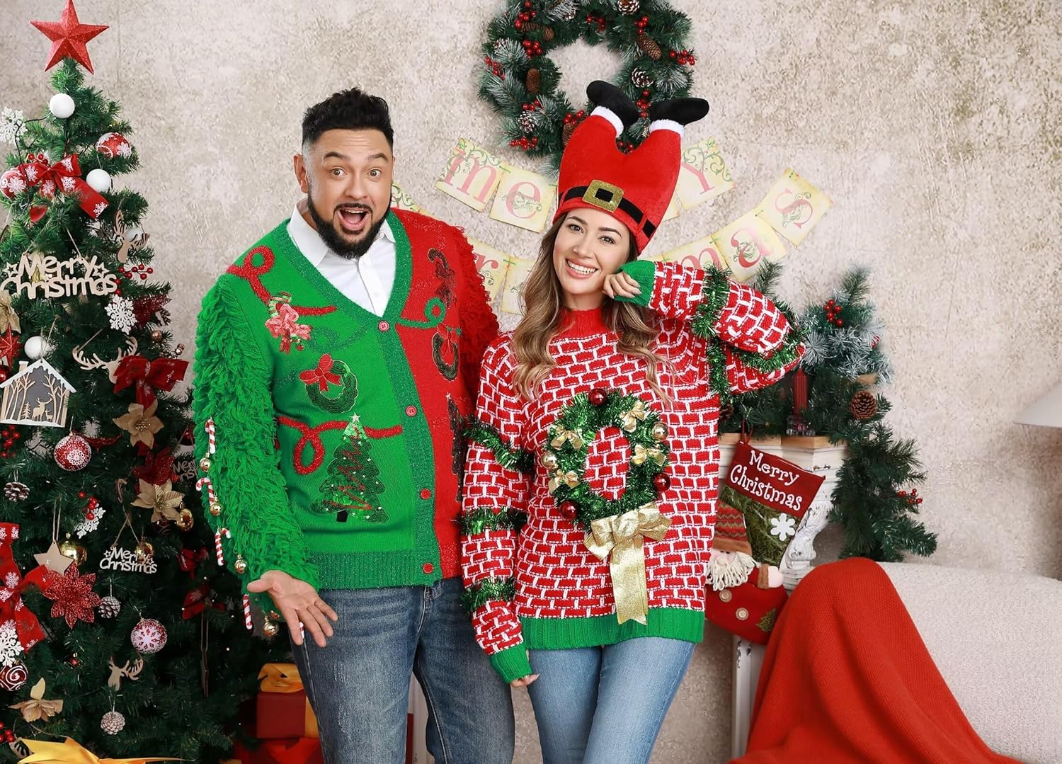 Men`s Ugly Christmas Sweater Unisex Women`s Funny Novelty Fairisle Pullover for PartyLargeChimney Santa Surprise - Image 5