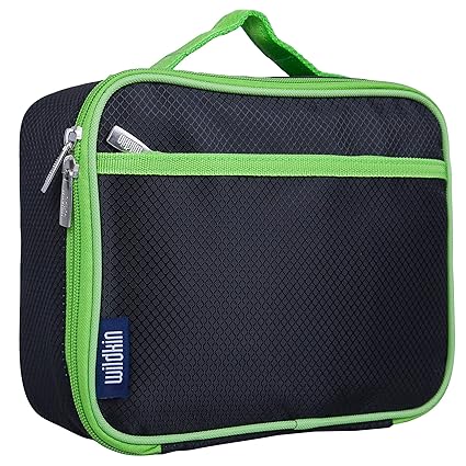 Wildkin Large Insulated Lunch Box for Men and Women, Ideal Size for Packing Hot or Cold Snacks for Work and Travel, Measures 9.75 x 7 x 3.25 Inches, Mom's Choice Award Winner, (Rip-Stop Black/Green)