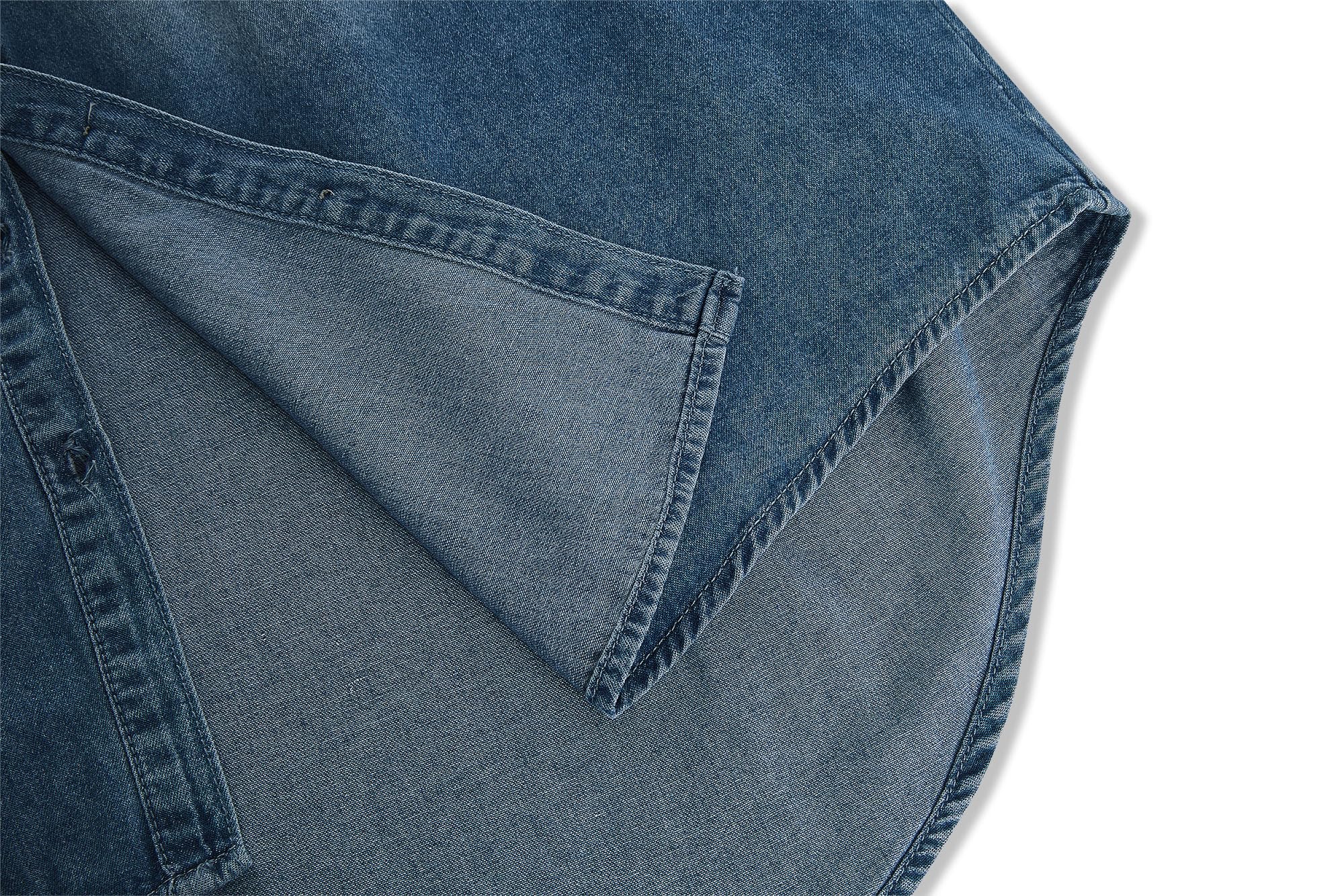 Camicia da donna in jeans a maniche lunghe, morbida, in denim, casual, per primavera, autunno, con tasche sul petto