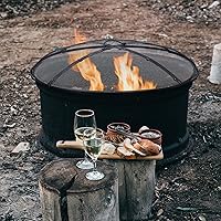 Vista 7 de Lineslife Pantalla de chispas para fogata, pantalla redonda de 30 pulgadas con mango y póster, pantallas de malla plegables resistentes