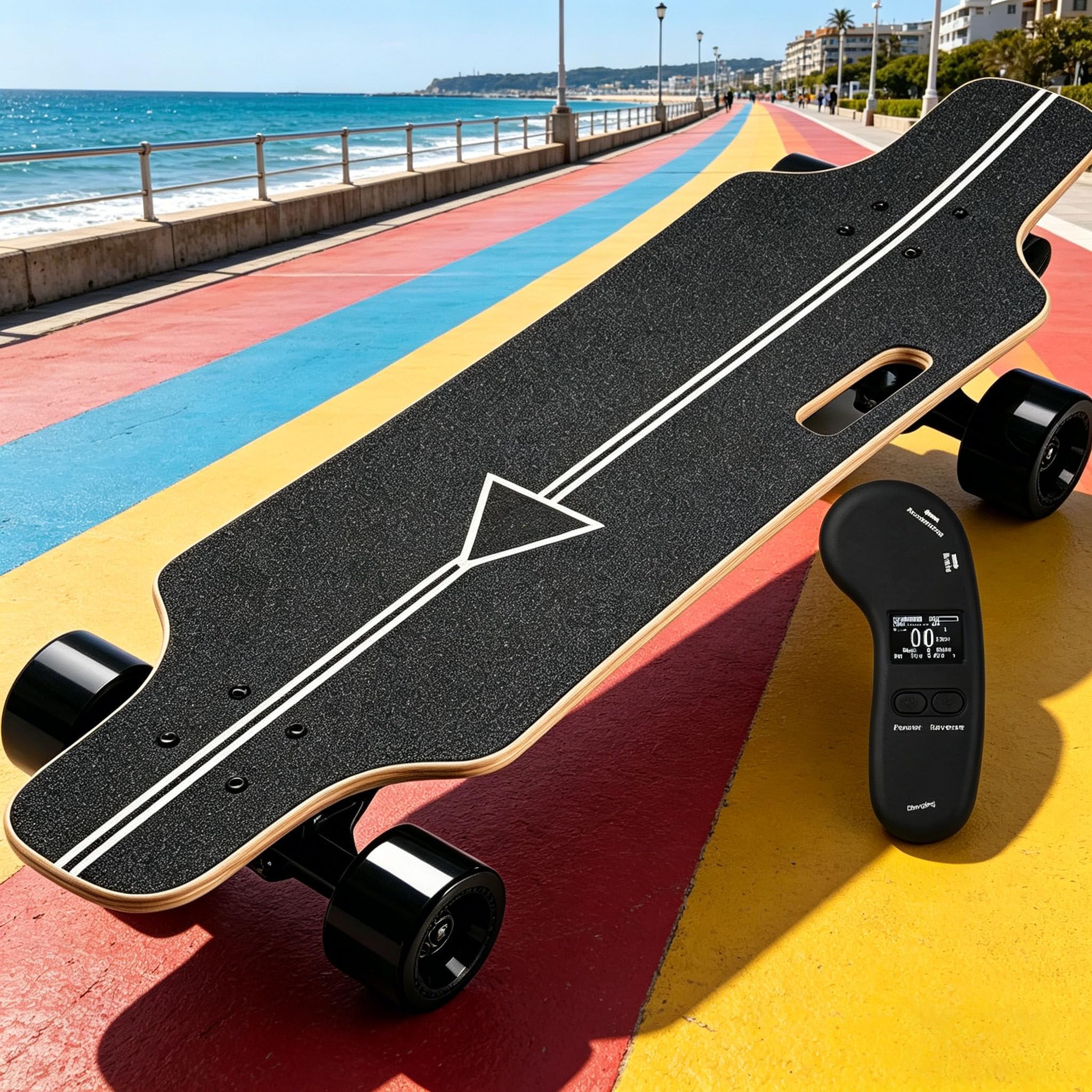 Skateboard Électrique, Planche De Cruiser Motorisée avec Télécommande LED Améliorée – Moteur Brushless 300/700w, Freinage 4 Vitesses, Charge 330 Lbs Dual-Drive-30km