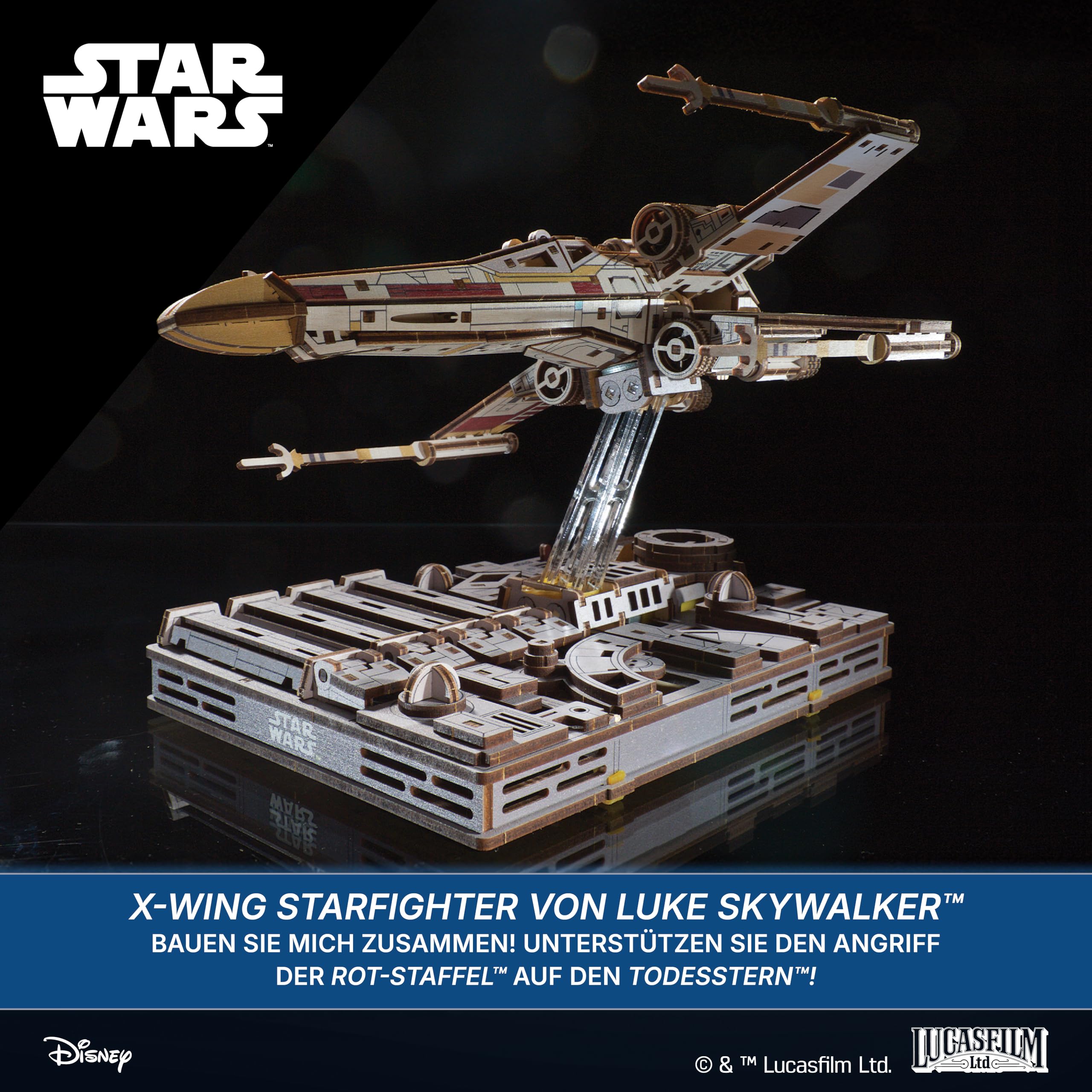 UGEARS Star Wars ™ X-Wing Starfighter von Luke Skywalker ™ – 3D Puzzle Holz Modellbausatz Erwachsene, Holzpuzzle Erwachsene 3D, Holz Modellbau Baukasten, Star Wars Geschenk 3D Puzzle Weihnachten