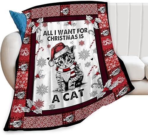 Miniatura 1 de Manta de Navidad con diseño de gato, suave y acogedora manta de felpa de gatito y gato, regalos para amantes de los gatos, cálida y ligera, ropa de