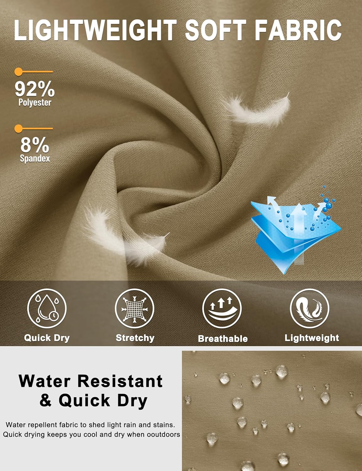 TACVASEN Men's Hiking Cargo Pants with Zipper Pockets Lightweight Quick Dry Water Resistant Travel Athletic Casual Pants - Image 4