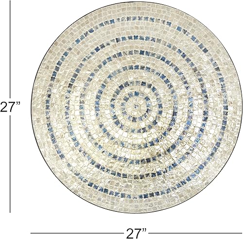Miniatura 9 de Deco 79 Placa de concha de nácar hecha a mano, decoración de pared para el hogar, escultura de mosaico con detalles azules, arte de pared de 27 x 4