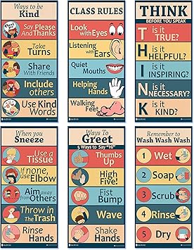 Classroom Rules posters 6 pack of etiquette school signs 9x19 Young N Refined