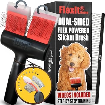 FlexIt Home - Flexible Slicker Brush for Dogs Double, Firm Flex