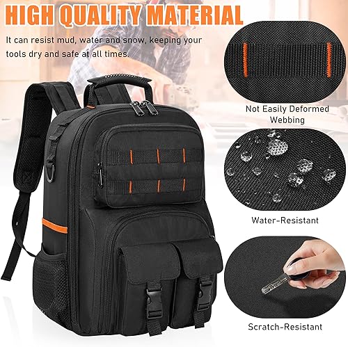 Miniatura 5 de Mochila de herramientas, bolsa de herramientas resistente con hombro acolchado y organizador de herramientas extraíble, mochila de trabajo