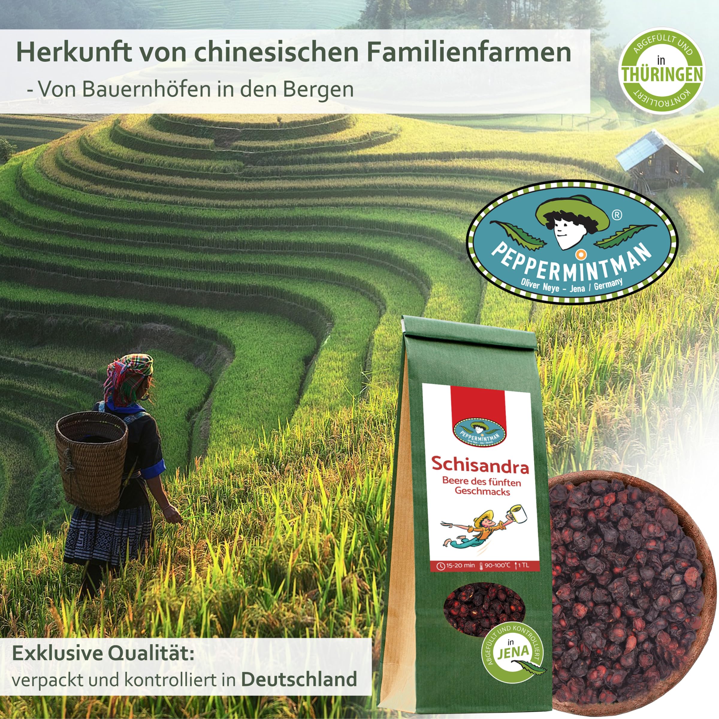 Schisandra Baies de 800 g – Baies de schisandra sélectionnées à la main comme collation, thé savoureux ou ingrédient pour de nombreux plats – PEPPERMINTMAN