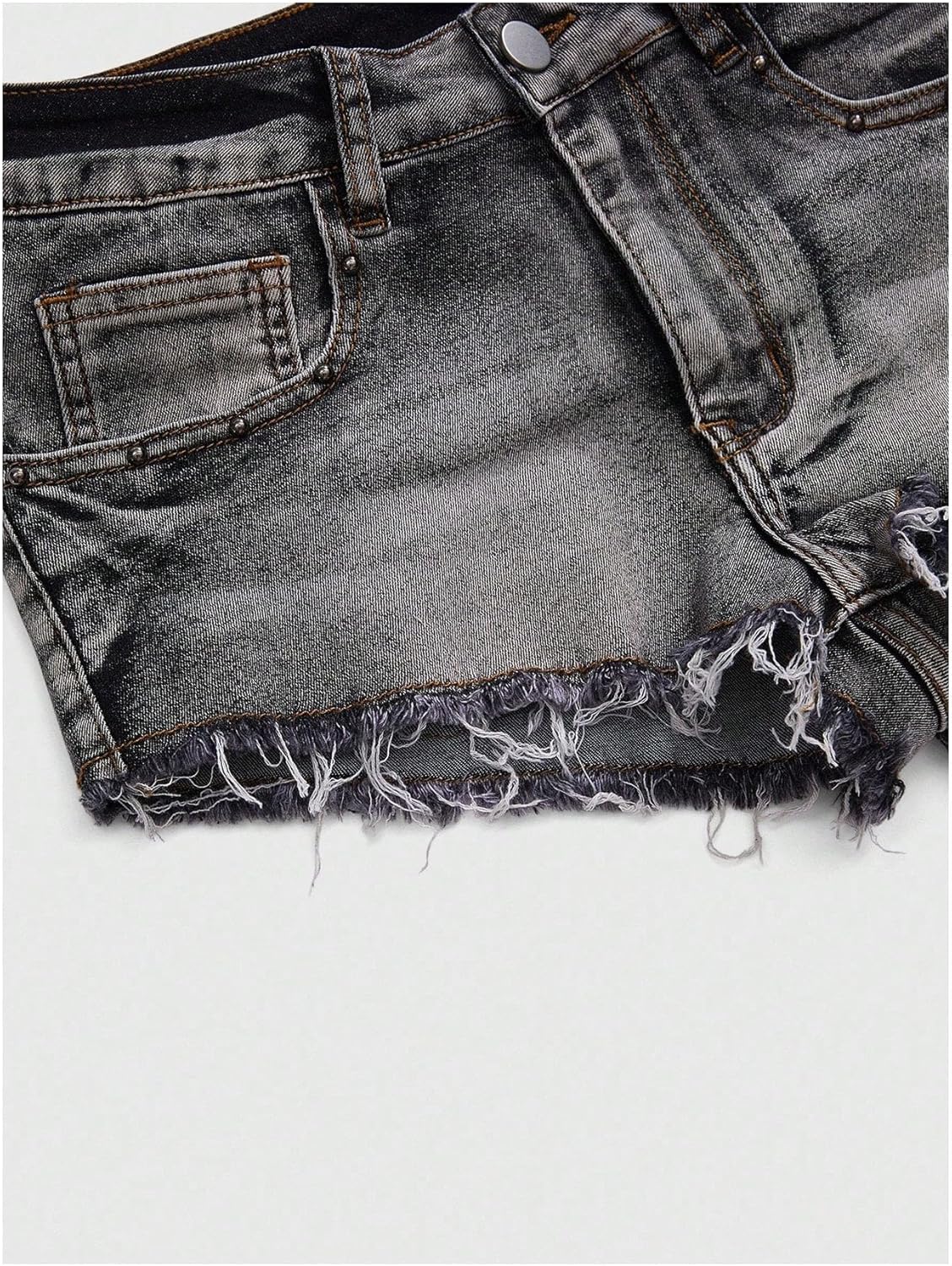 Verdusa Women's Y2K Grunge Ultra Low Waist Denim Shorts Frayed Raw Hem Skinny Jean Shorts