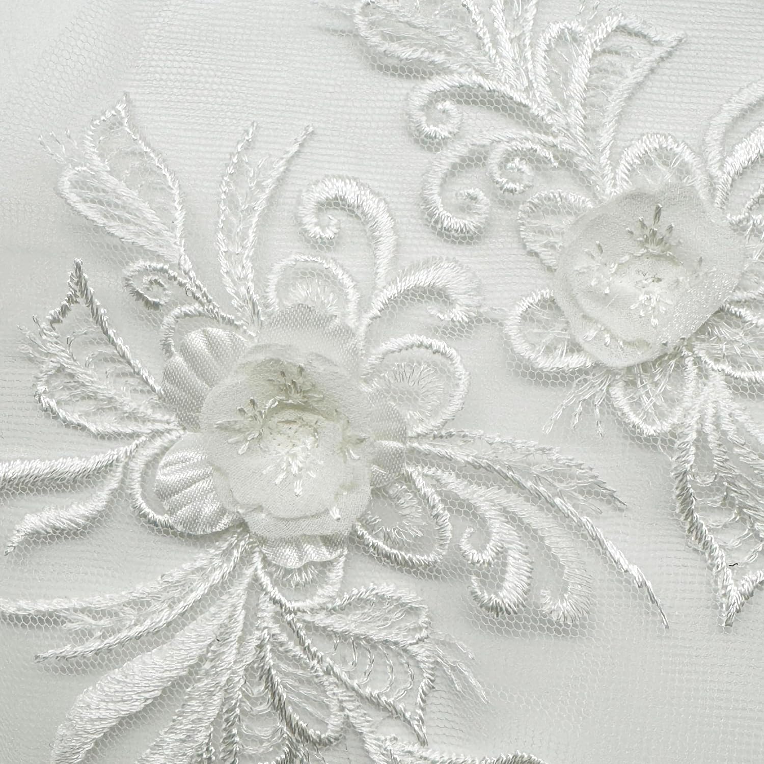 1 Pair White 3D Sequin Beaded Flower Sew on Embroidered Lace Applique Wedding Dress Bride's Gown Headdress Adornment DIY Patch Clothing Accessories 8Inch*4Inch