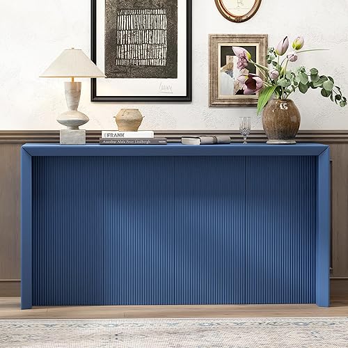 Miniatura 173 de Mesa consola contemporánea con parte superior de madera de hormigón de inspiración industrial, armario de almacenamiento de acento para sala de Gris