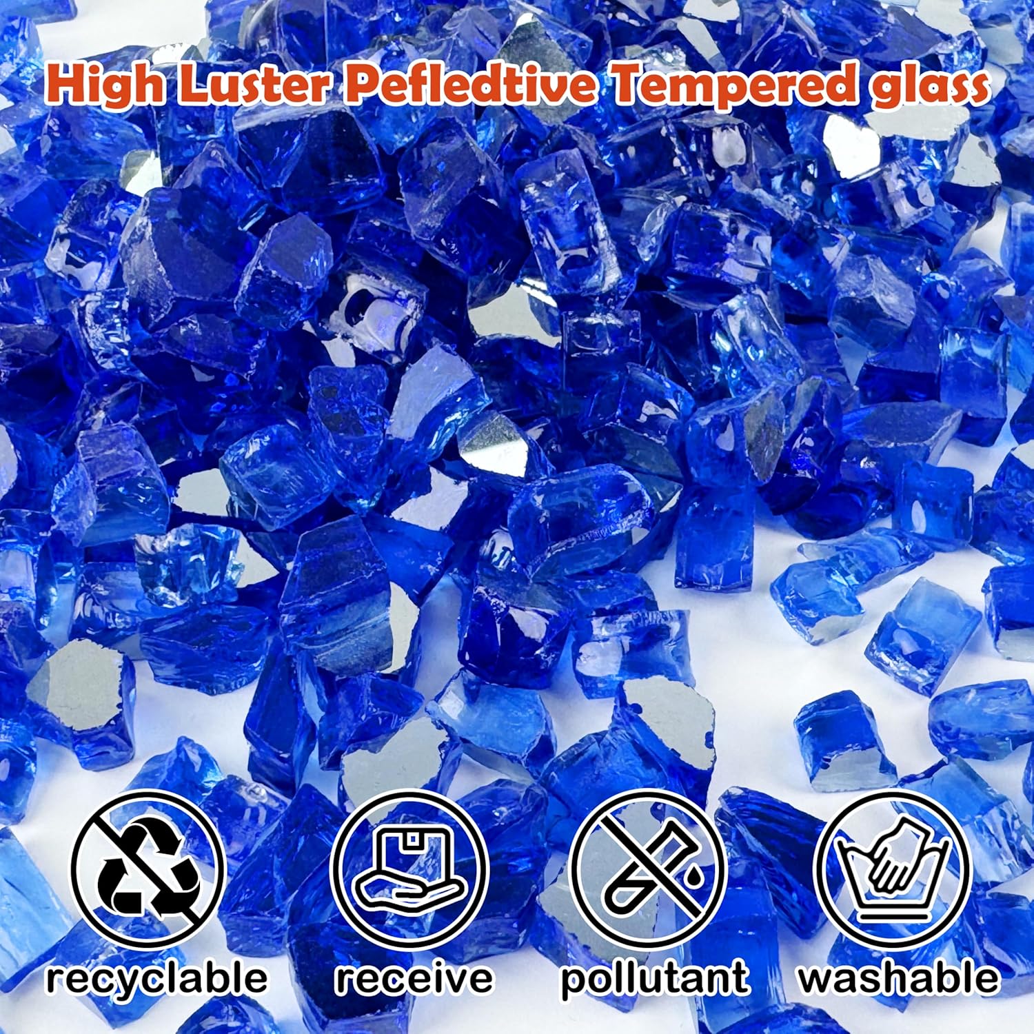 Sunnyglade 10-Pound Fire Glass - 1/2 inch, High Luster Reflective Tempered Glass Rocks for Fireplace, Fireglass for Fireplace Fire Pit (Blue, 10 Pounds) - Image 3