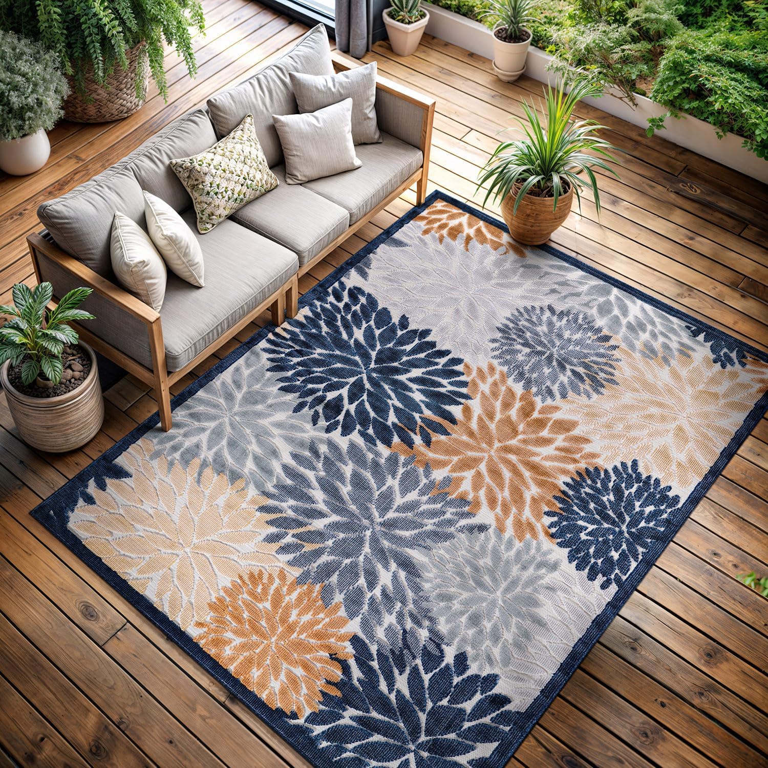 CAMILSON Indoor Outdoor Rug, Multi Color 6’x9’ Floral Exotic Tropical Area Rugs for Indoor and Outdoor patios, Easy-Cleaning Non-Shedding Living Room, Garden and Kitchen Washable Outside Carpet (6x9)