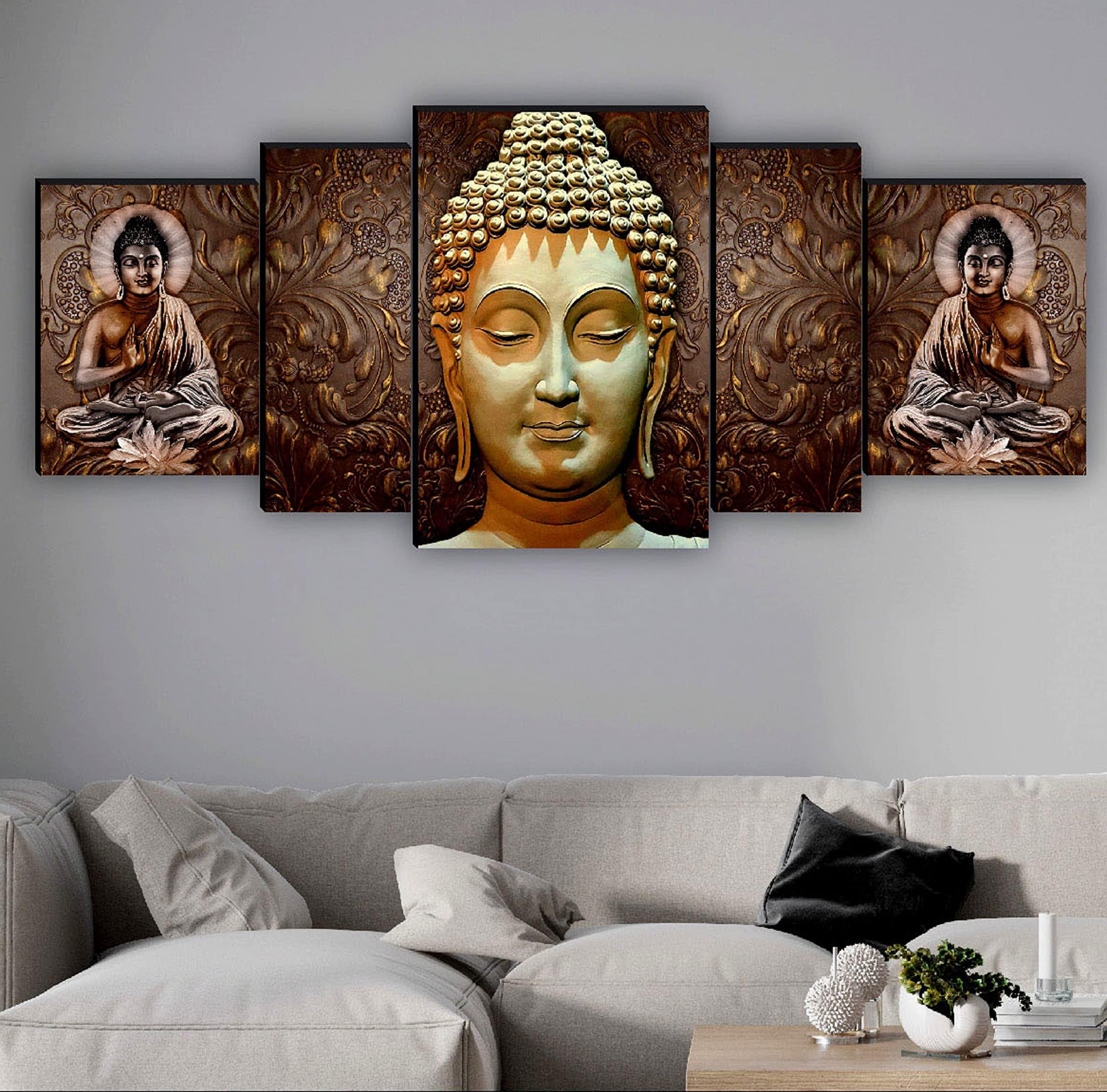 SAF Set of 5 Buddha UV Textured Home Decorative Gift Item MDF Panel Painting 18 Inch X 42 Inch SANFPNL31195