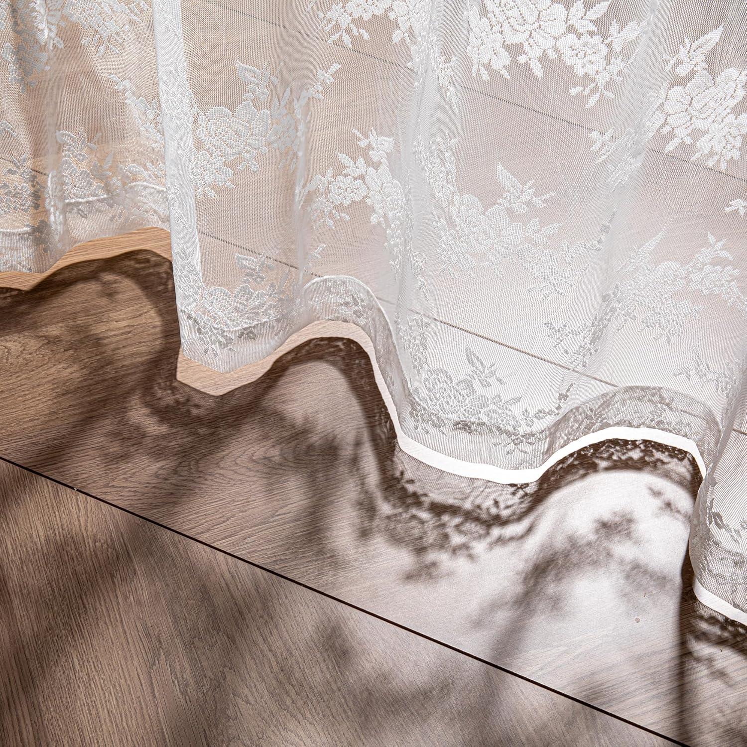 MEETSKY Short Lace Curtains 45 Inches Long 2 Panels Set Vintage Floral Sheer Curtains for Small Windows Rod Pocket French Elegant Light Filtering Drapes, 50" W Each Panel, White
