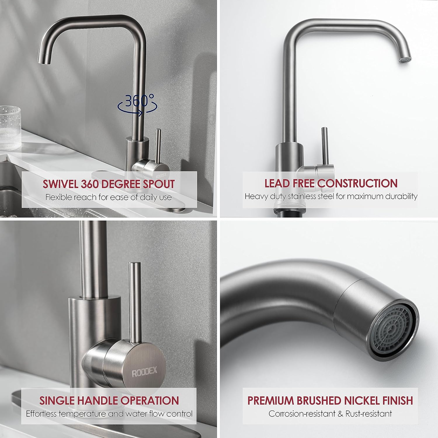 Square Bar Sink Faucet, Single Handle Bathroom Stainless Steel Faucet with 3 Hole Deck Plate, Modern High Arc Faucet for Kitchen Sink rv Camper Laundry Outdoor Farmhouse (Dark Grey, Large)