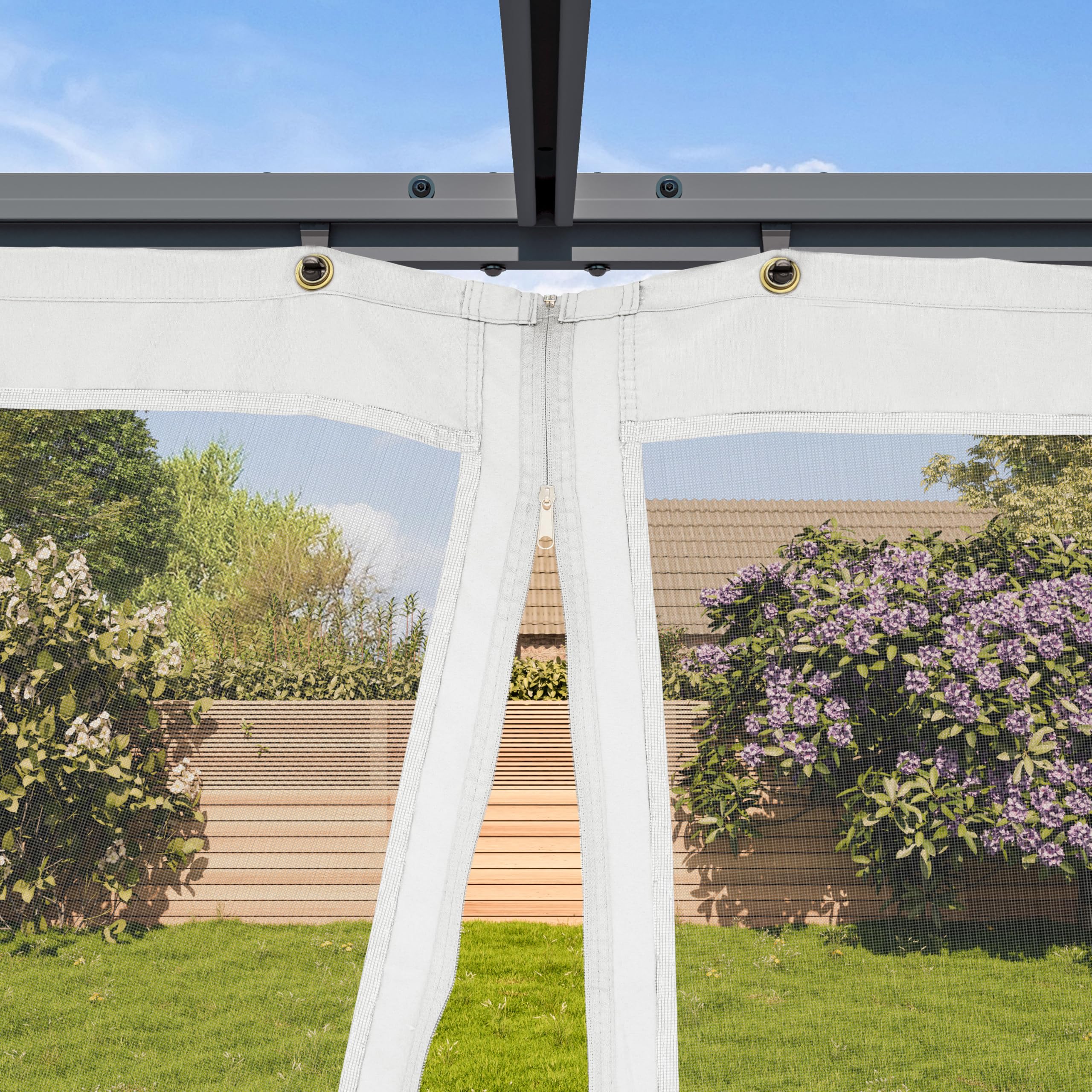 PRIMEYARD Moskitonetze für Pergola Classic 3x3 m - Polyester - mit Schienensystem und Reißverschluss - grau