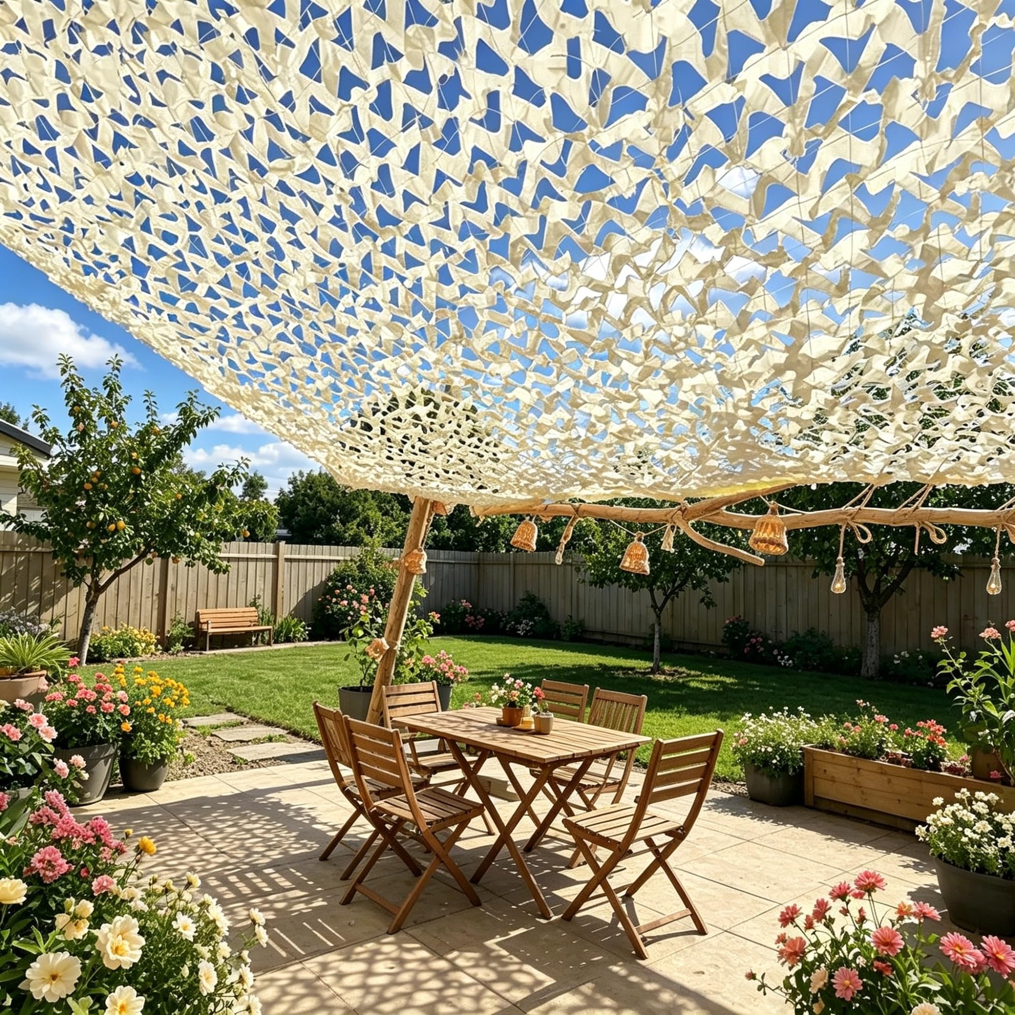 Filet de camouflage beige renforcé 2x5m anti-UV pour pergola et terrasse