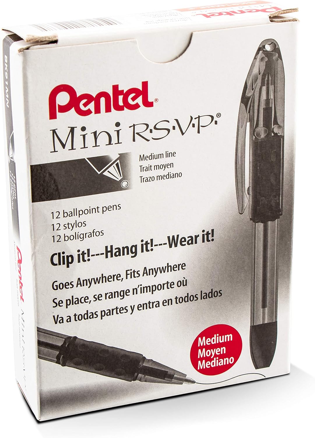 Pentel RSVP Mini Ballpoint Pen, (1.0mm) Medium Line, 24-Assorted Ink in Clear Cylinder Pack (BK91MN24M)